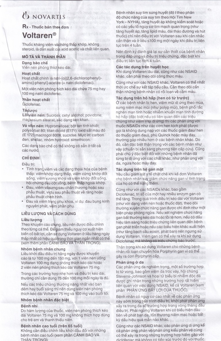 Thuốc Voltaren SR 75mg Novartis điều trị viêm và thoái hóa của bệnh thấp khớp (10 vỉ x 10 viên)