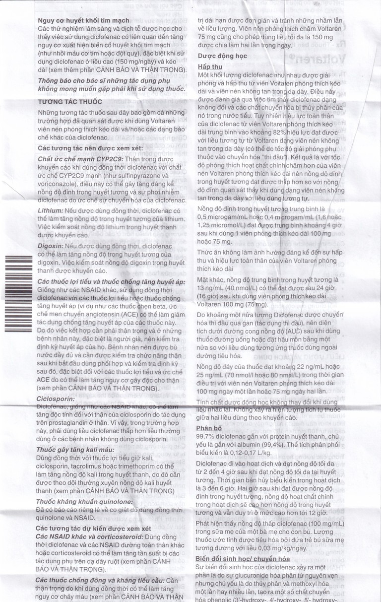 Thuốc Voltaren SR 75mg Novartis điều trị viêm và thoái hóa của bệnh thấp khớp (10 vỉ x 10 viên)