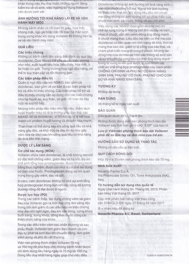 Thuốc Voltaren SR 75mg Novartis điều trị viêm và thoái hóa của bệnh thấp khớp (10 vỉ x 10 viên)