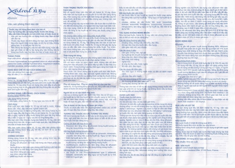 Thuốc Xatral XL 10mg điều trị triệu chứng chức năng của phì đại (1 vỉ x 30 viên) 