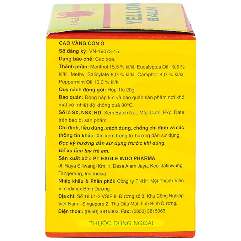 Cao vàng Con Ó Eagle Brand Yellow Balm Borden giảm đau đầu, choáng váng, chóng mặt, đau lưng (12 hộp x 20g)