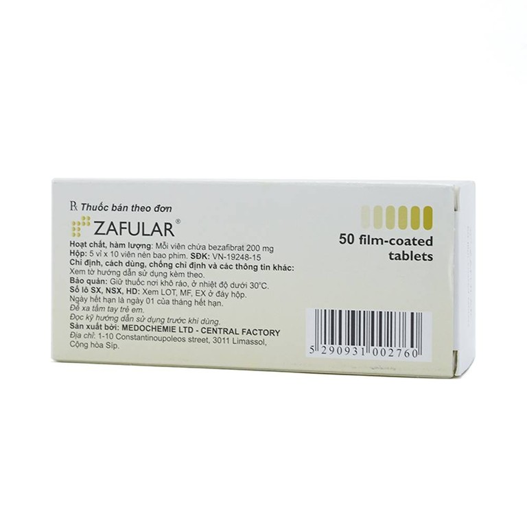 Thuốc Zafular Medochemie điều trị tăng triglyceride máu, tăng lipid máu hỗn hợp (5 vỉ x 10 viên)