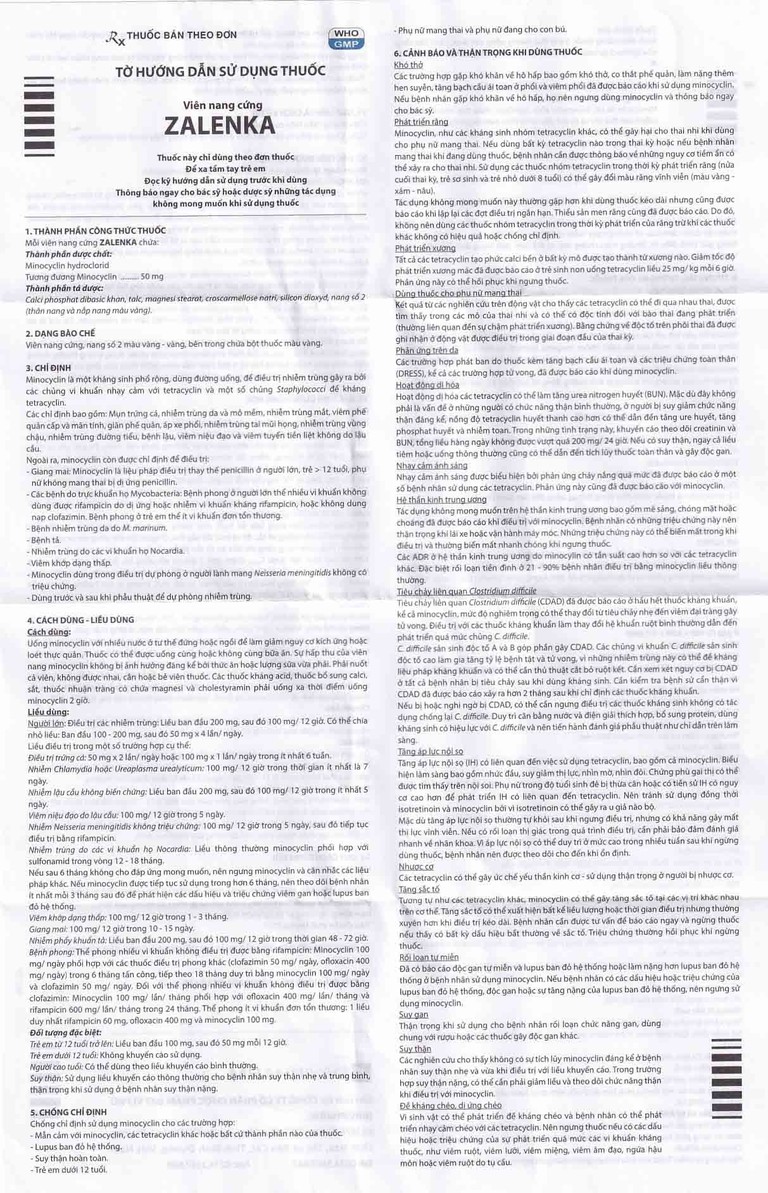 Thuốc Zalenka 50mg Davi Pharm điều trị mụn trứng cá, nhiễm trùng da và mô mềm (3 vỉ x 10 viên)