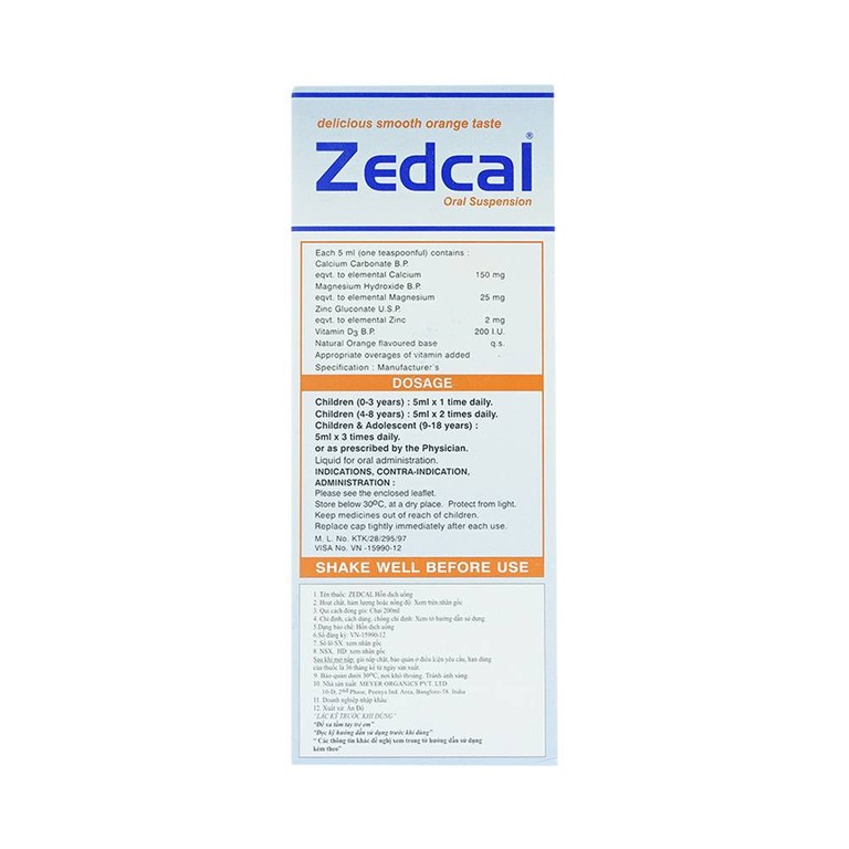 Siro Zedcal Meyer bổ sung Canxi và thiếu hụt Vitamin D3 (200ml)