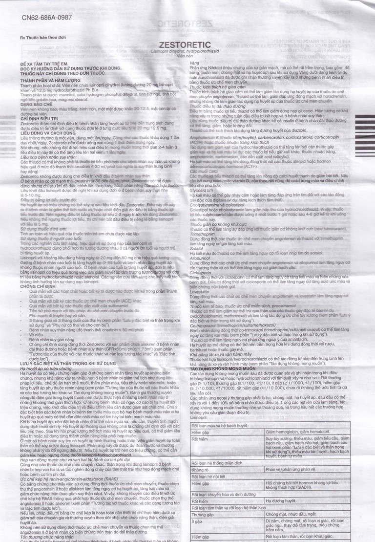 Thuốc Zestoretic-20 AstraZeneca điều trị tăng huyết áp nguyên phát (2 vỉ x 14 viên)