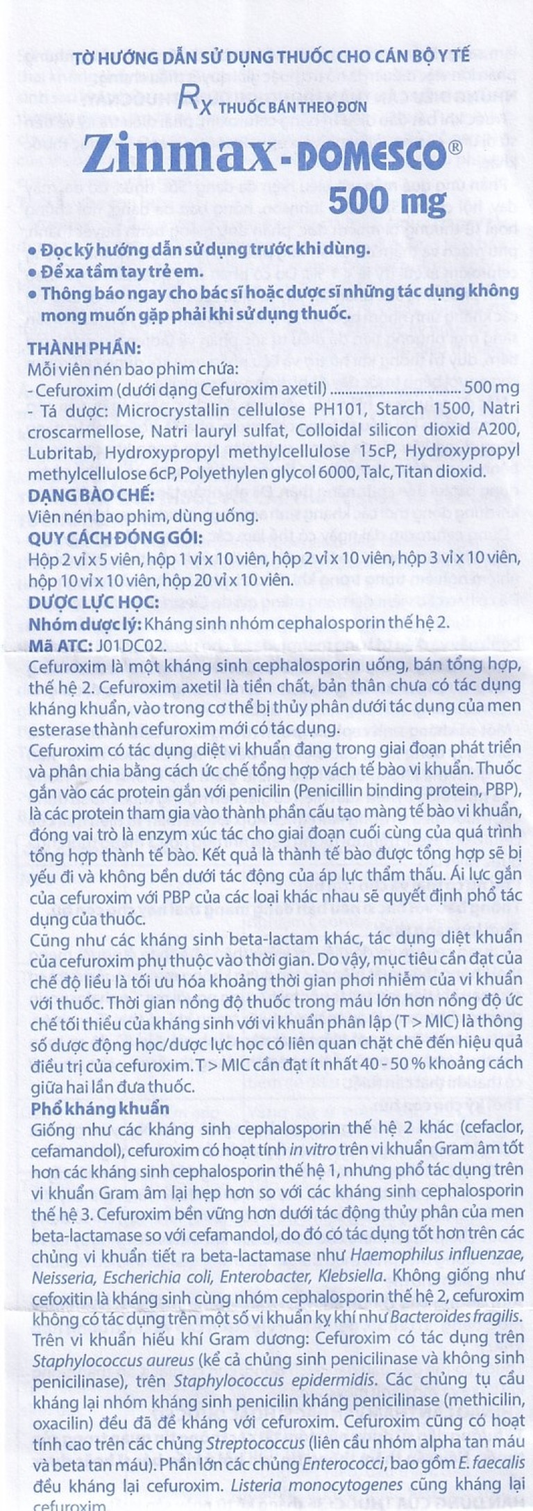 Thuốc Zinmax-Domesco 500mg điều trị nhiễm khuẩn da, nhiễm khuẩn đường tiết niệu (2 vỉ x 5 viên)