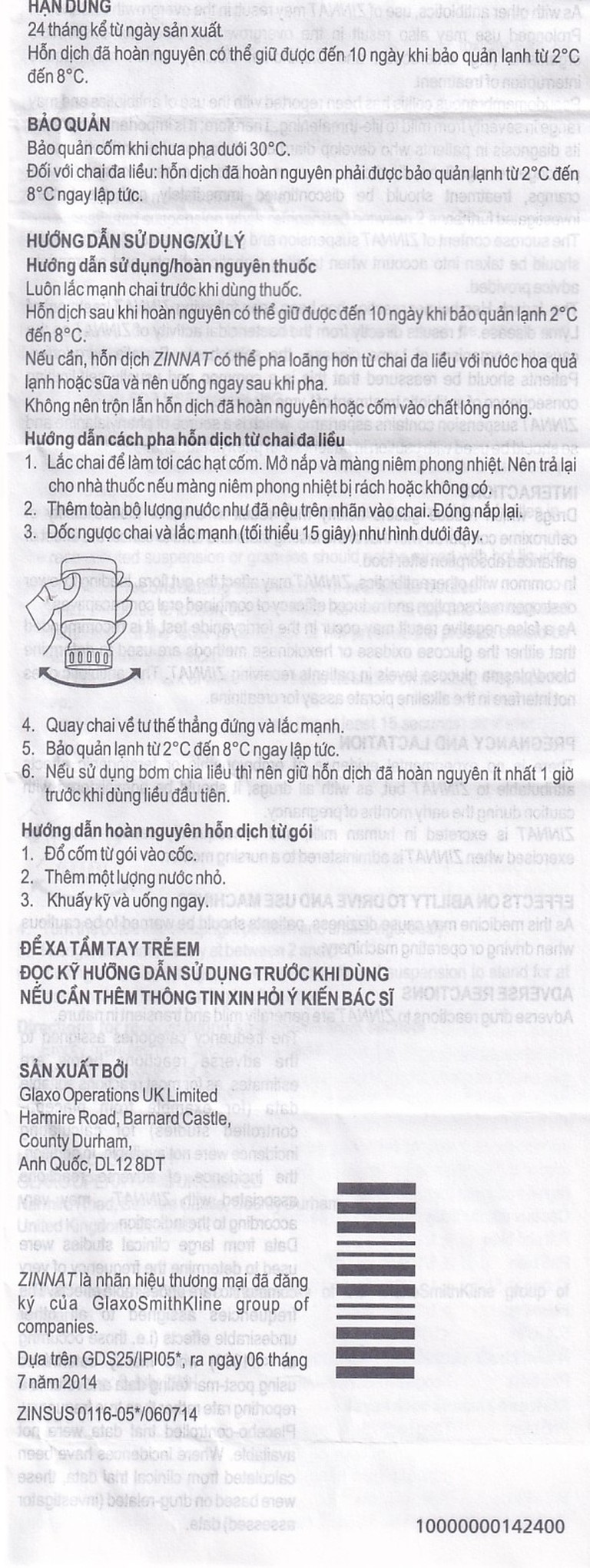 Cốm pha hỗn dịch uống Zinnat Suspension 125mg GSK hỗ trợ điều trị viêm xoang, viêm amidan (10 gói)