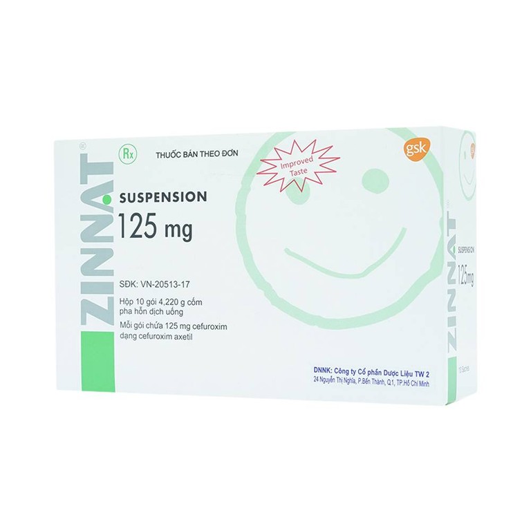 Cốm pha hỗn dịch uống Zinnat Suspension 125mg GSK hỗ trợ điều trị viêm xoang, viêm amidan (10 gói)