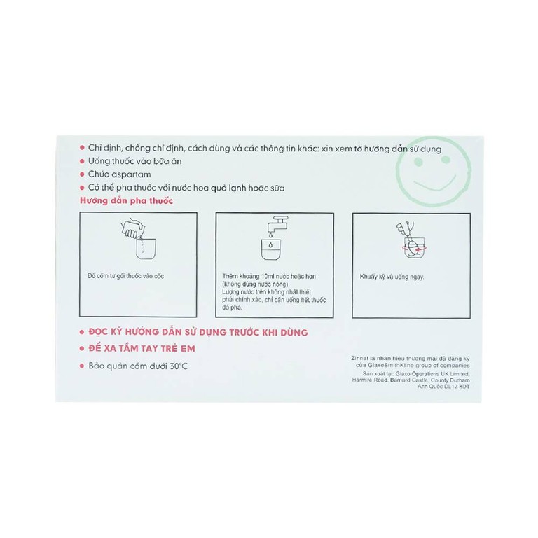 Cốm pha hỗn dịch uống Zinnat Suspension 125mg GSK hỗ trợ điều trị viêm xoang, viêm amidan (10 gói)