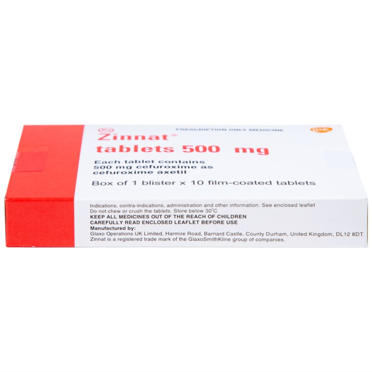 Thuốc Zinnat 500mg GSK điều trị các chứng nhiễm khuẩn, viêm tai giữa, viêm xoang (1 vỉ x 10 viên)