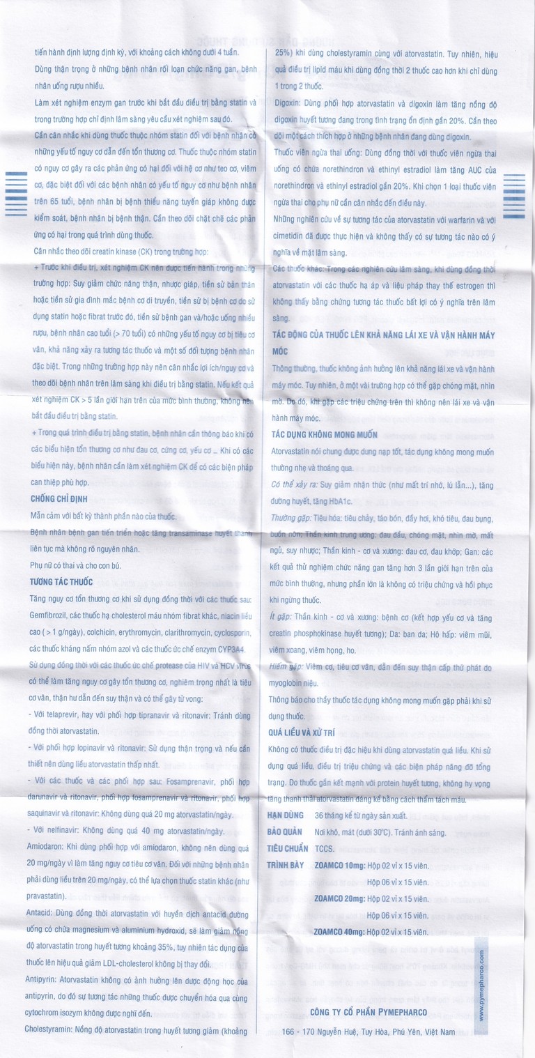 Thuốc Zoamco 40 Pymepharco điều trị rối loạn lipid máu (2 vỉ x 15 viên)