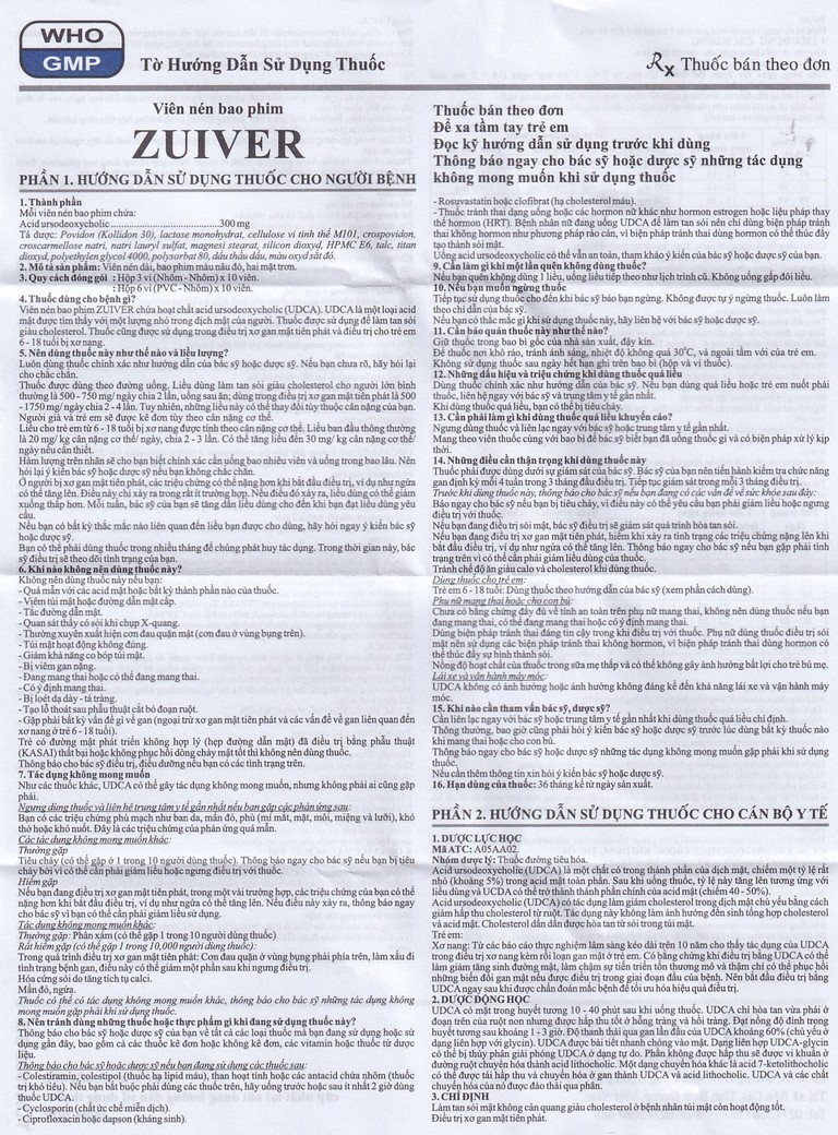 Thuốc Zuiver 300mg DaviPharm làm tan sỏi giàu cholesterol, điều trị sơ gan (3 vỉ x 10 viên)