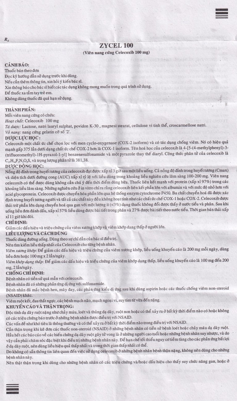 Thuốc Zycel 100 Zydus Cadila giảm viêm xương khớp (1 vỉ x 10 viên)