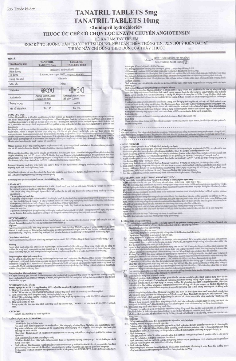 Thuốc Tanatril Tablets 5mg Tanabe điều trị tăng huyết áp vô căn (10 vỉ x 10 viên)