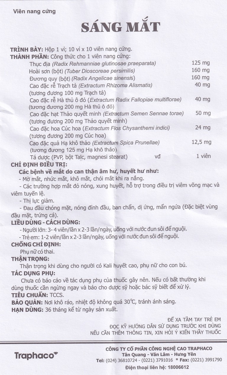 Thuốc Sáng Mắt Traphaco điều trị mờ mắt, nhức mắt (10 vỉ x 10 viên)