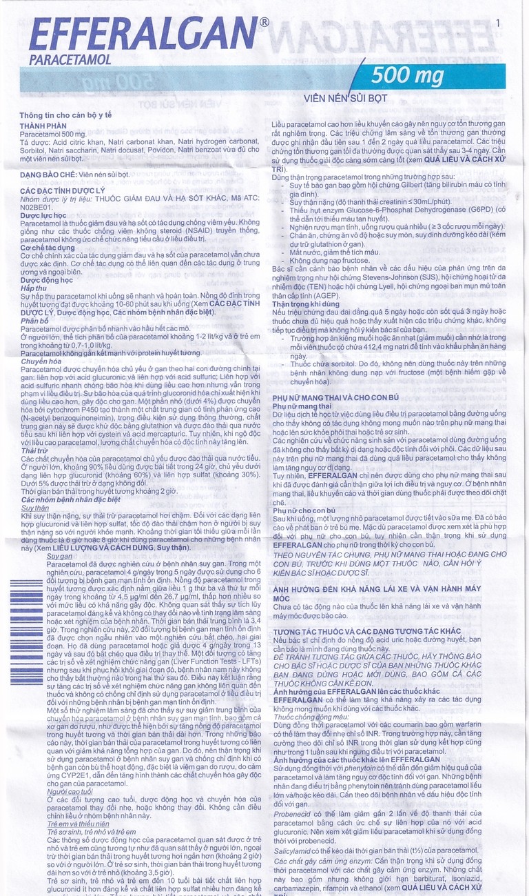 Viên sủi Efferalgan 500mg UPSA SAS giảm đau, hạ sốt (4 vỉ x 4 viên)