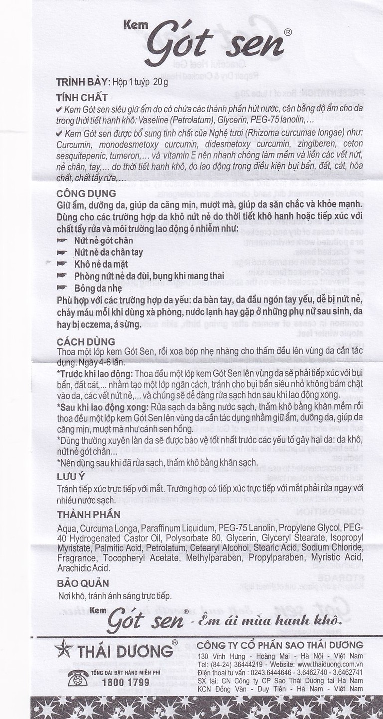 Kem bôi Gót Sen Thái Dương giúp làm giảm tình trạng nứt gót chân, dưỡng ẩm, làm lành vết nứt, ngừa khô rát (20g)