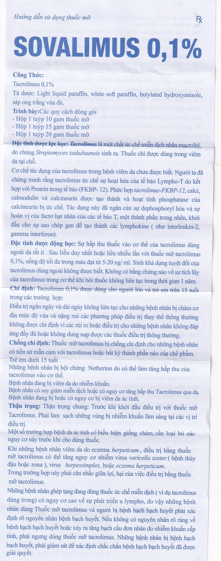 Thuốc mỡ Sovalimus 0.1% Hadiphar  điều trị chàm cơ địa (10g)