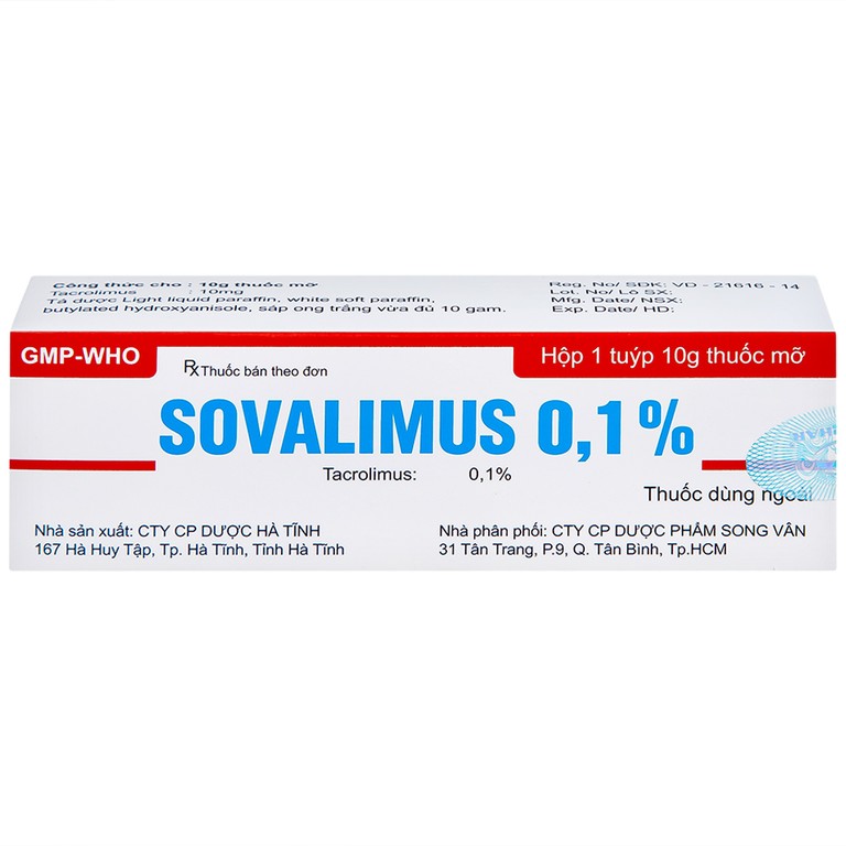 Thuốc mỡ Sovalimus 0.1% Hadiphar  điều trị chàm cơ địa (10g)