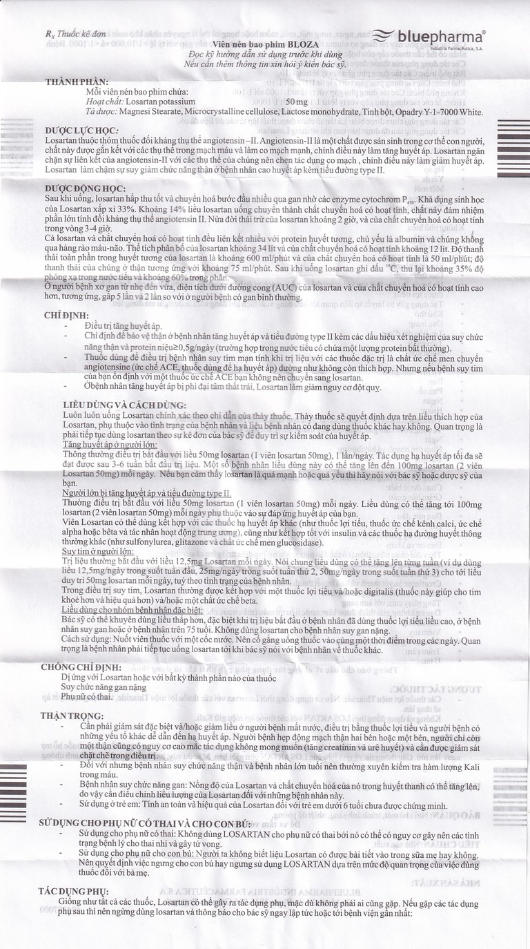 Thuốc Bloza Bluepharma điều trị tăng huyết áp (6 vỉ x 10 viên)