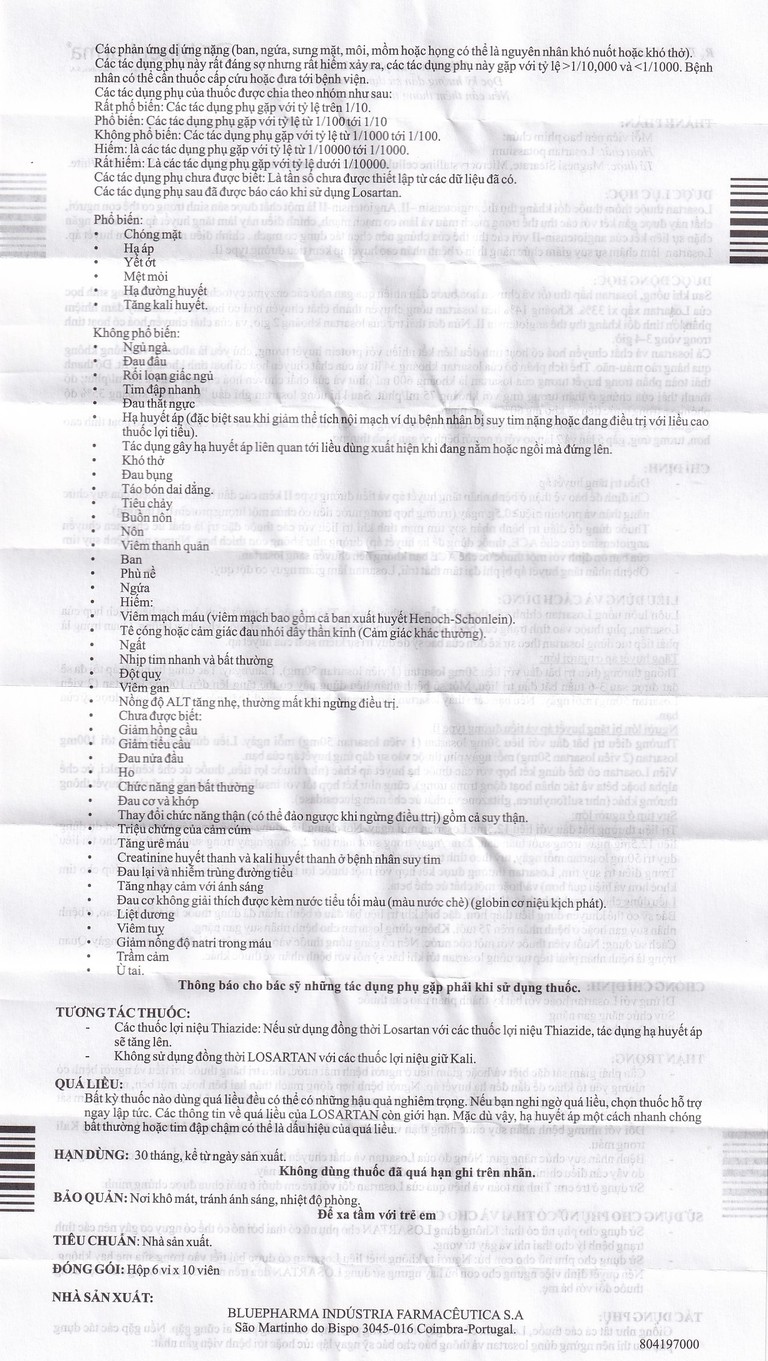 Thuốc Bloza Bluepharma điều trị tăng huyết áp (6 vỉ x 10 viên)