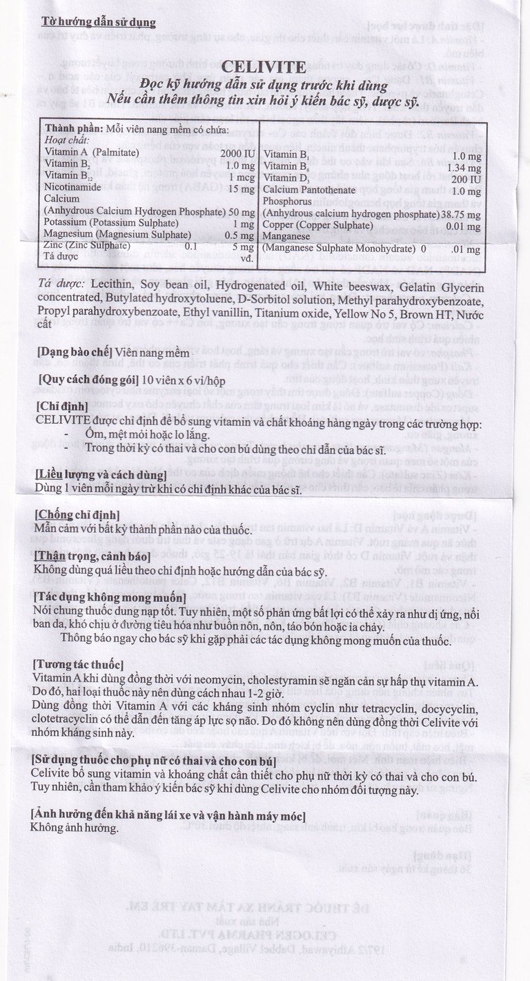 Thuốc Celivite Celogen Pharma bổ sung vitamin và khoáng chất (6 vỉ x 10 viên)