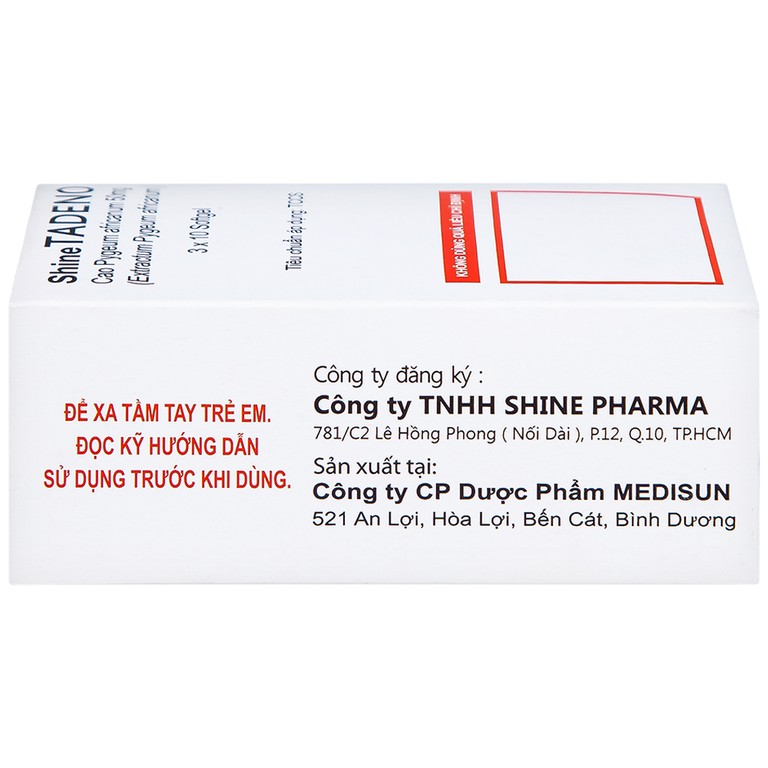 Thuốc ShineTadeno 50mg Medisun phòng và hỗ trợ điều trị rối loạn đường tiểu (3 vỉ x 10 viên)