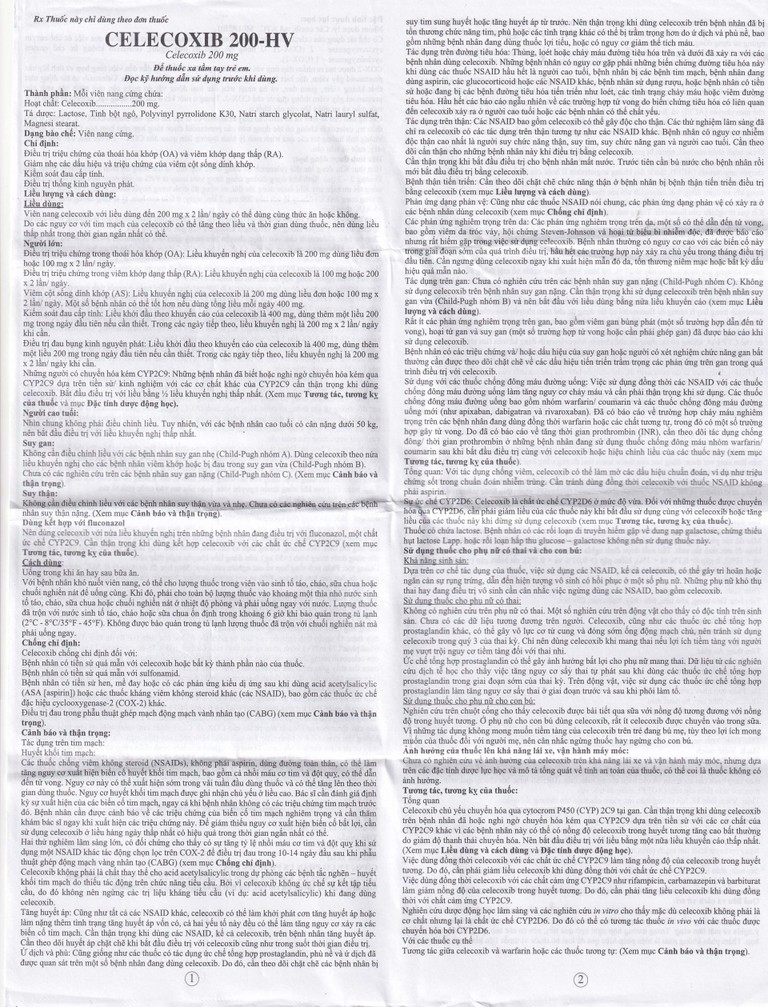 Thuốc Celecoxib 200 - HV USP điều trị thoái hóa khớp, viêm khớp dạng thấp (10 vỉ x 10 viên)