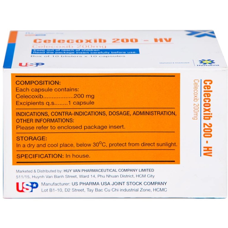 Thuốc Celecoxib 200 - HV USP điều trị thoái hóa khớp, viêm khớp dạng thấp (10 vỉ x 10 viên)