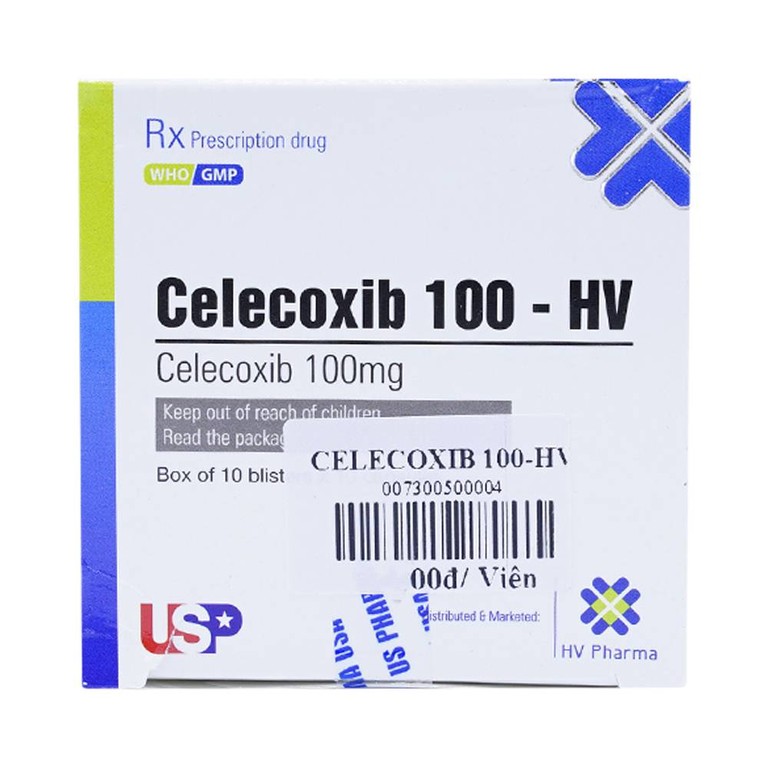 Thuốc Celecoxib 100 - HV USP giảm đau, hạ sốt, kháng viêm (10 vỉ x 10 viên)