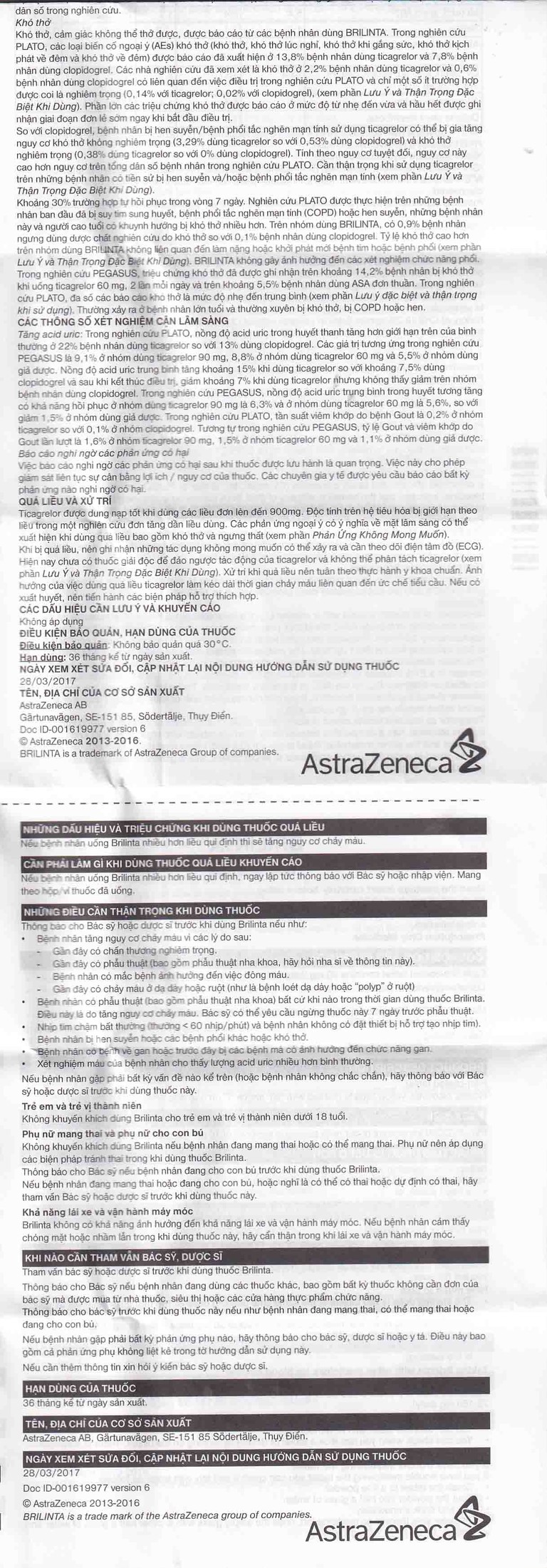 Thuốc Brilinta AstraZeneca giảm nguy cơ bị lên cơn đau tim , đột quỵ (6 vỉ x 10 viên)