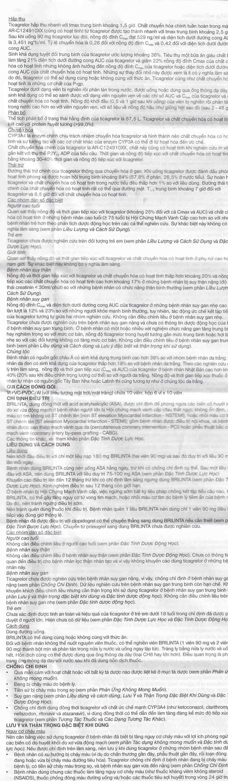 Thuốc Brilinta AstraZeneca giảm nguy cơ bị lên cơn đau tim , đột quỵ (6 vỉ x 10 viên)