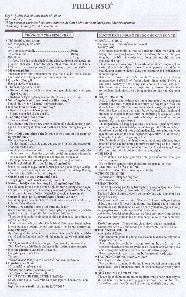 Viên nang mềm Philurso Phil Inter Pharma điều trị bệnh gan mật (12 vỉ x 5 viên)	