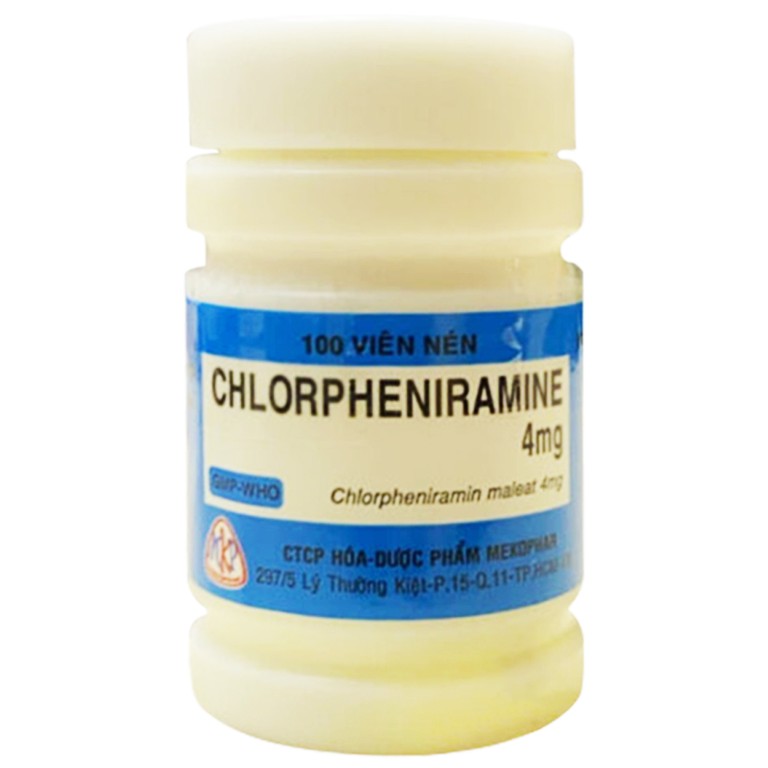 Thuốc Chlorpheniramine 4mg Mekophar điều trị viêm mũi dị ứng mùa và quanh năm (100 viên)