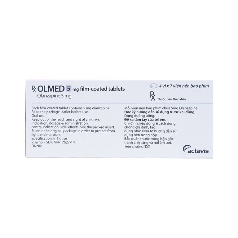 Viên nén Olmed 5mg Actavis điều trị bệnh tâm thần phân liệt (4 vỉ x 7 viên)
