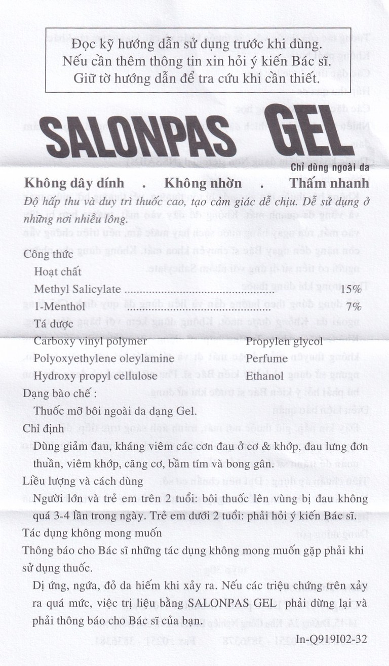  Gel Salonpas giảm đau, kháng viêm các cơn đau cơ, khớp (30g)