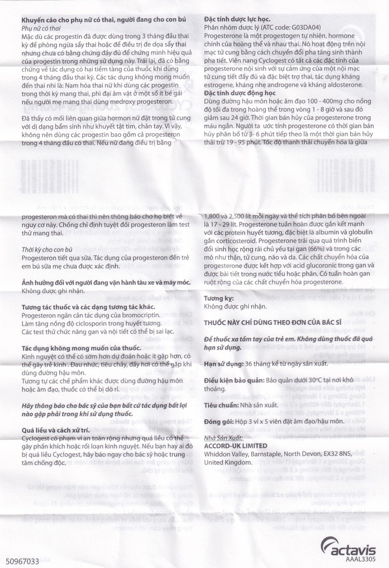 Viên đặt Cyclogest 400mg Actavis điều trị các hội chứng tiền kinh, trầm cảm (3 vỉ x 5 viên)