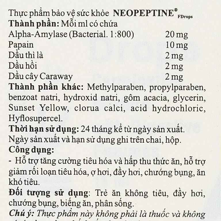 Dung dịch uống Neopeptine F Drops Raptakos hỗ trợ tăng cường tiêu hóa và hấp thu thức ăn (15ml)