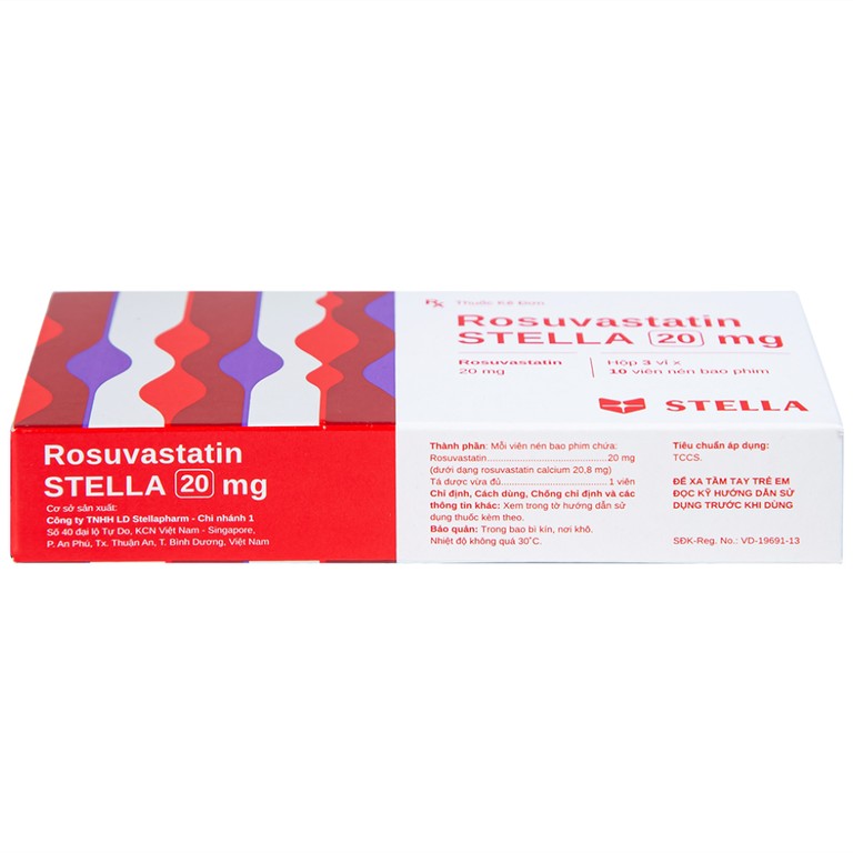 Thuốc Rosuvastatin Stella 20mg điều trị tăng cholesterol máu (3 vỉ x 10 viên)