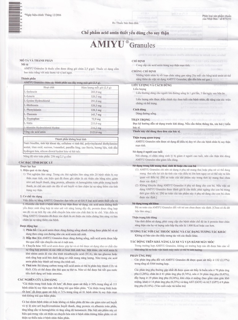 Thuốc bột Amiyu Granules 2.5g EA Pharma cung cấp các acid amin trong suy thận mạn tính (30 gói x 2,5g)