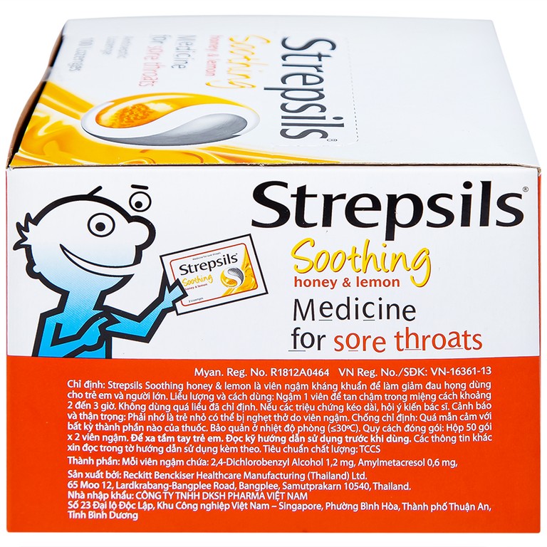 Viên ngậm Strepsils Soothing mật ong & chanh giảm đau họng (50 gói x 2 viên)