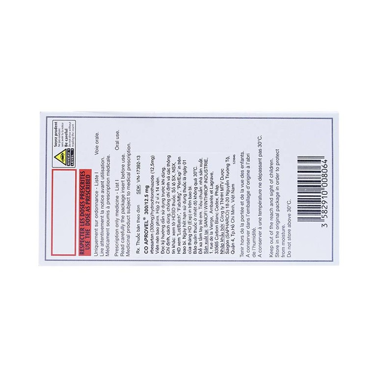 Thuốc Coaprovel 300mg/12.5mg Sanofi điều trị tăng huyết áp nguyên phát (2 vỉ x 14 viên)