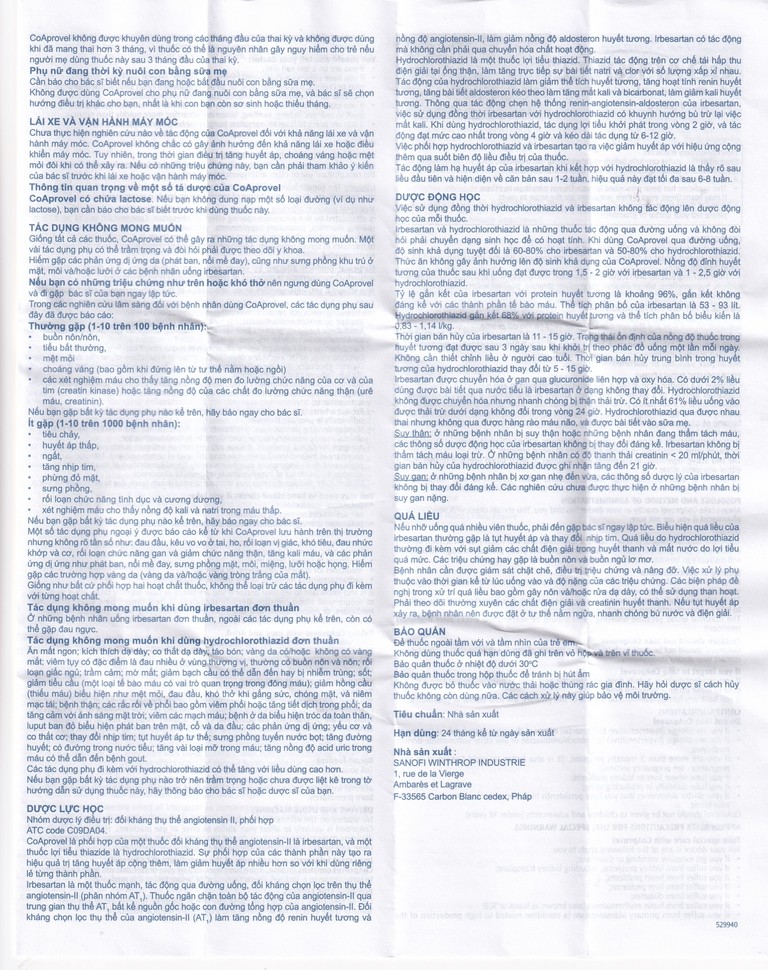 Thuốc Coaprovel 300mg/12.5mg Sanofi điều trị tăng huyết áp nguyên phát (2 vỉ x 14 viên)