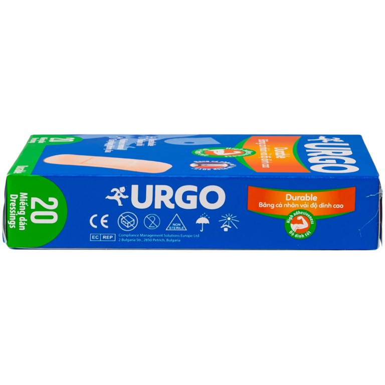Băng cá nhân vải độ dính cao Urgo Durable size 2cm x 6cm bảo vệ các vết thương nhỏ, vết trầy xước, rách da (20 miếng)  