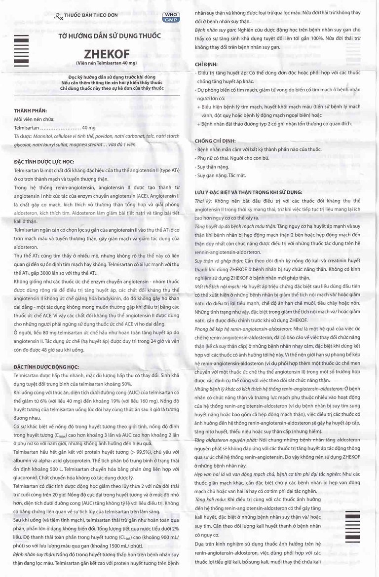 Thuốc Zhekof 40mg DaviPharm điều trị tăng huyết áp, dự phòng biến cố tim mạch (3 vỉ x 10 viên)