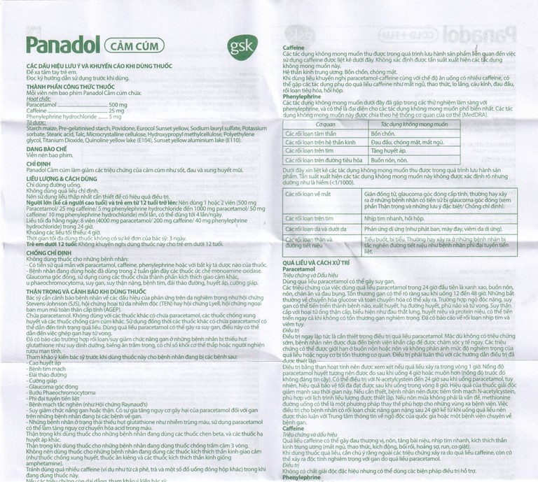 Viên nén Panadol Cảm Cúm GSK giảm các triệu chứng cảm cúm, sốt, đau và xung huyết mũi (15 vỉ x 12 viên) 