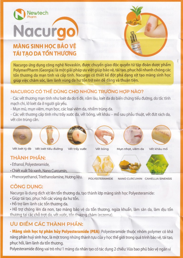 Dung dịch xịt Nacurgo Newtech tạo màng sinh học bảo vệ da tổn thương (30ml)