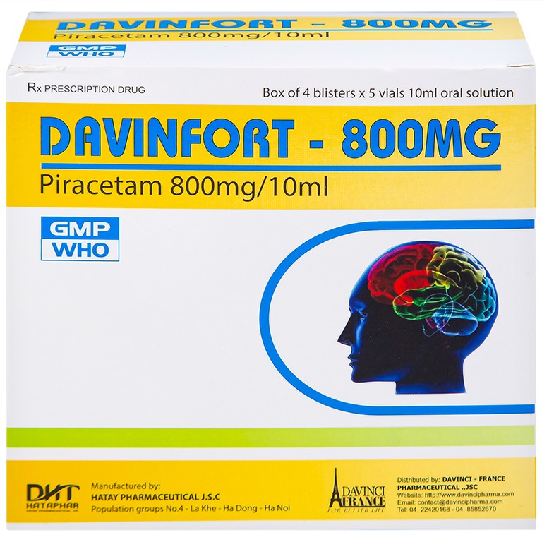 Dung dịch Davinfort 800mg/10ml Hataphar điều trị chứng chóng mặt (20 ống x 10ml)