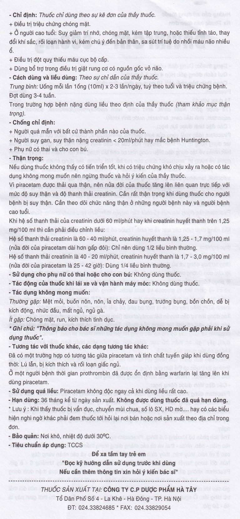 Dung dịch Davinfort 800mg/10ml Hataphar điều trị chứng chóng mặt (20 ống x 10ml)