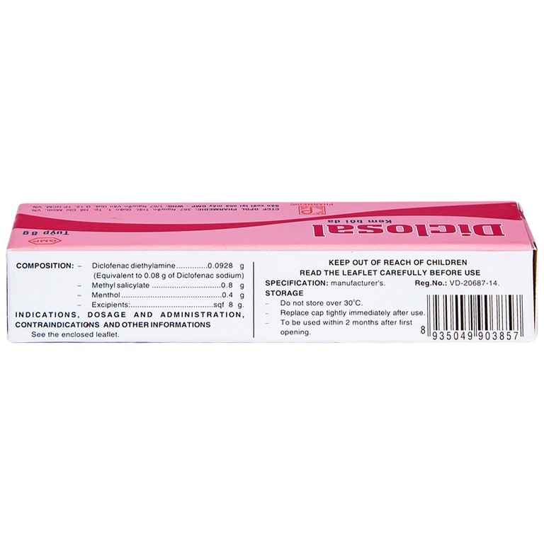 Kem bôi da Diclosal Cream Pharmedic điều trị thấp ngoài khớp, viêm xương khớp (8g)